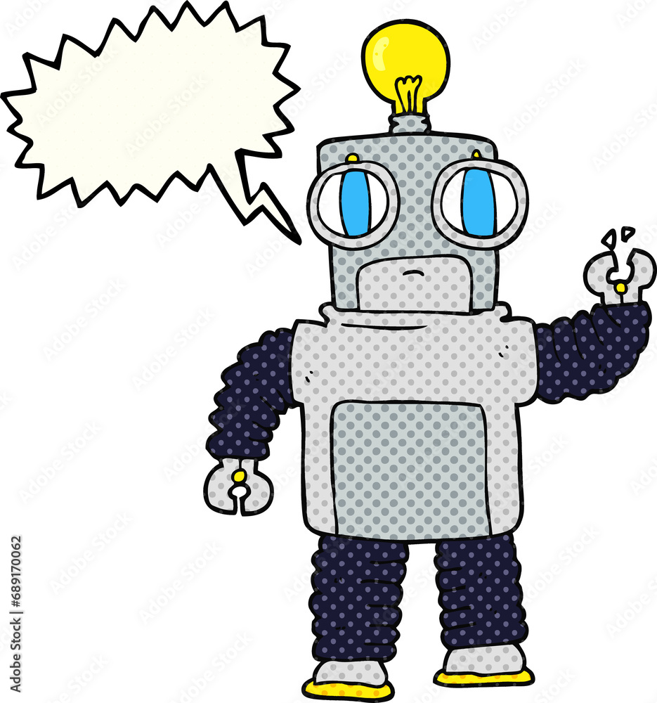 freehand drawn comic book speech bubble cartoon robot freehand drawn comic book speech bubble cartoon robot