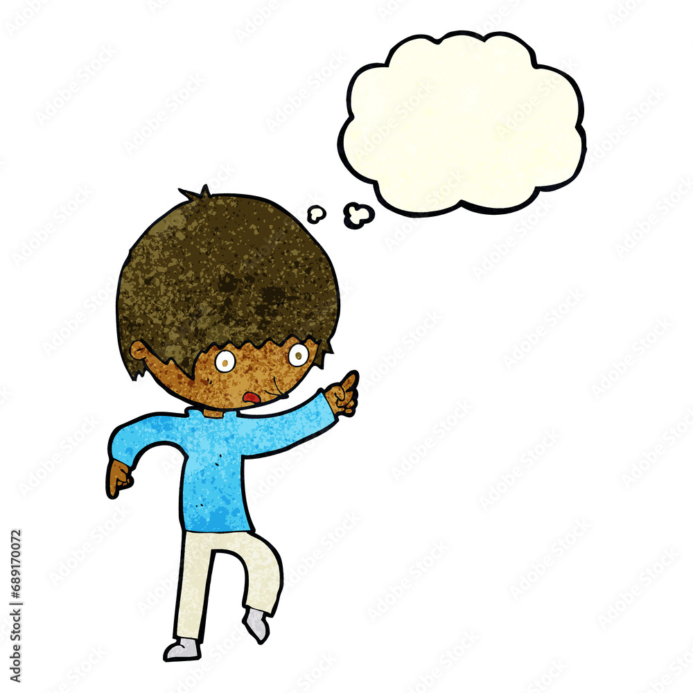 cartoon worried boy pointing with thought bubble cartoon worried boy pointing with thought bubble