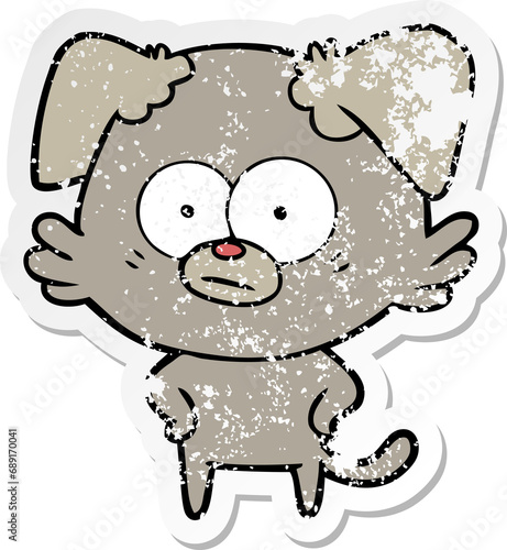 distressed sticker of a nervous dog cartoon