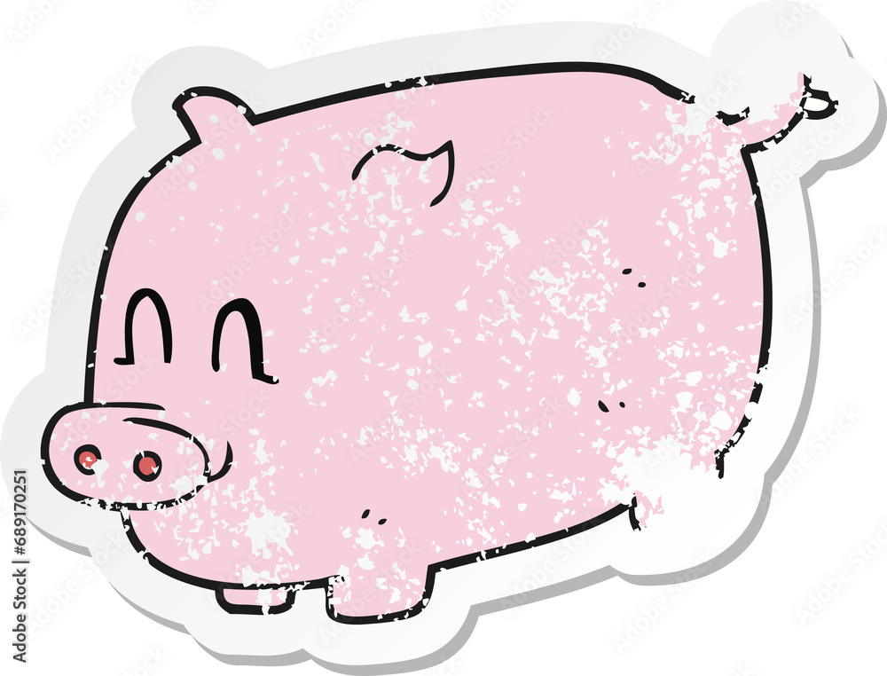 retro distressed sticker of a cartoon pig retro distressed sticker of a cartoon pig