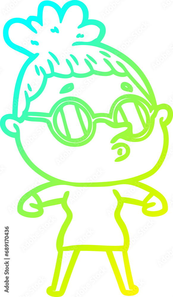 cold gradient line drawing of a cartoon woman wearing glasses cold gradient line drawing of a cartoon woman wearing glasses