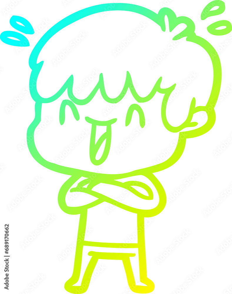 cold gradient line drawing of a cartoon laughing boy cold gradient line drawing of a cartoon laughing boy