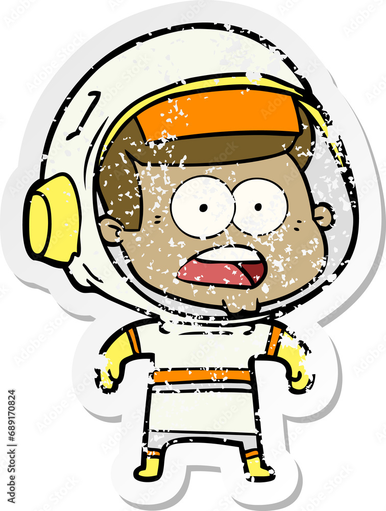 distressed sticker of a cartoon surprised astronaut distressed sticker of a cartoon surprised astronaut