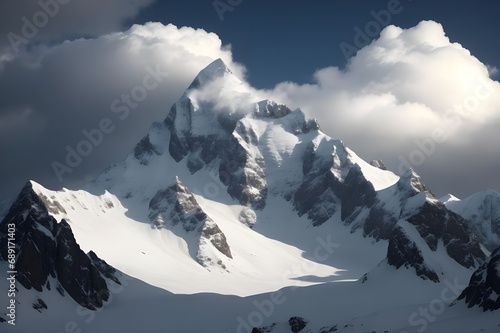 Snow Capped Mountain Under Gray Clouds generative by Ai 
