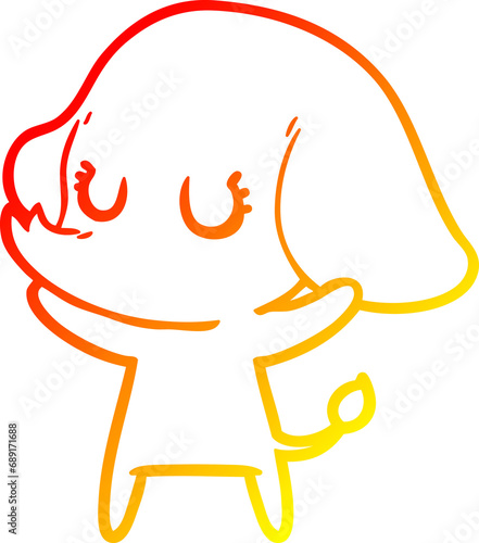 warm gradient line drawing of a cute cartoon elephant