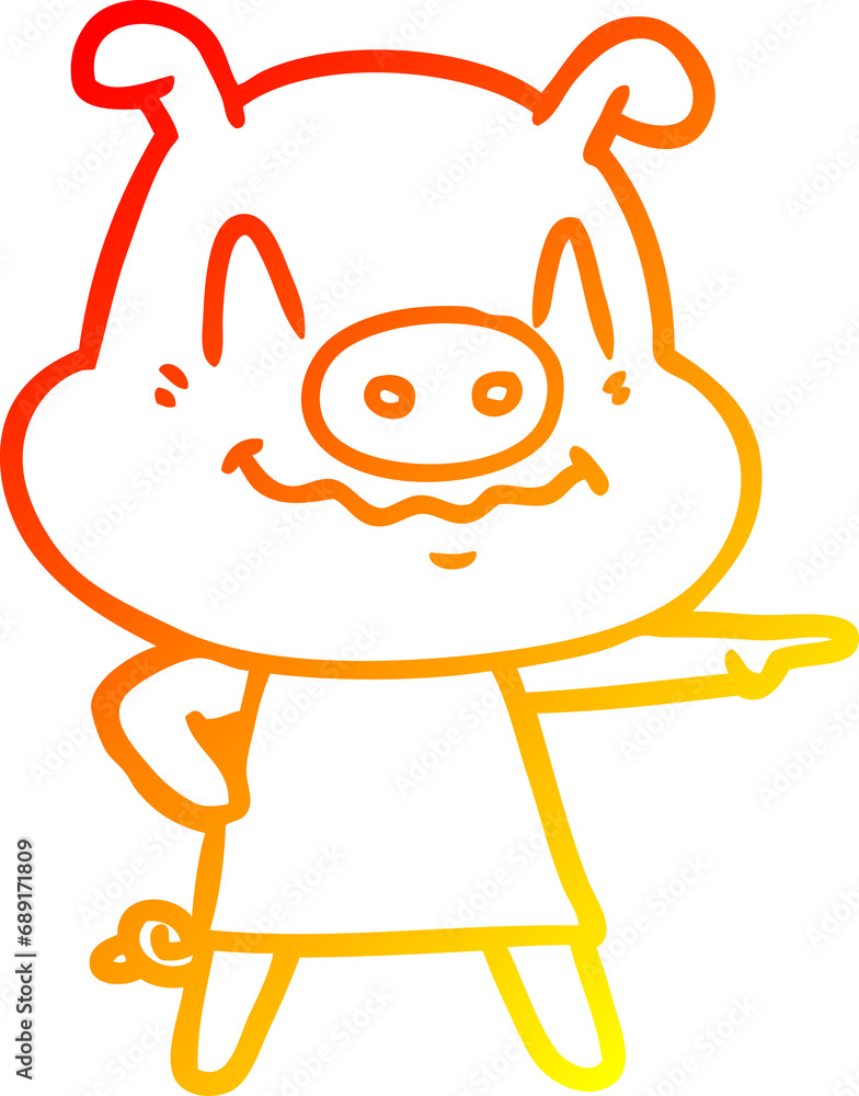 warm gradient line drawing of a nervous cartoon pig wearing dress warm gradient line drawing of a nervous cartoon pig wearing dress