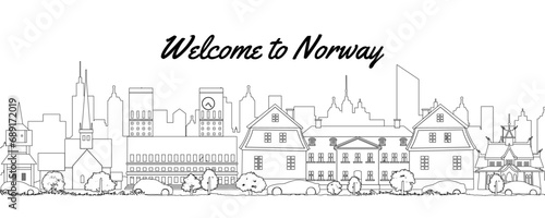 Norway famous landmarks by silhouette outline style