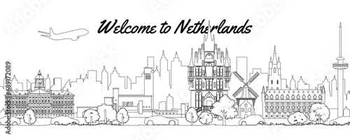 Wallpaper Mural Netherlands famous landmarks by silhouette outline style Torontodigital.ca