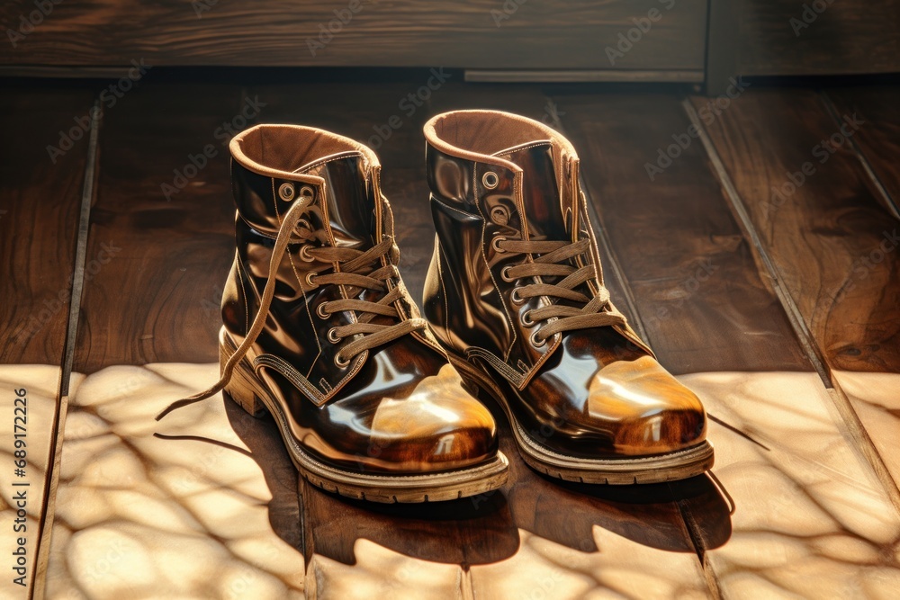 old boots on wooden background old boots on wooden background