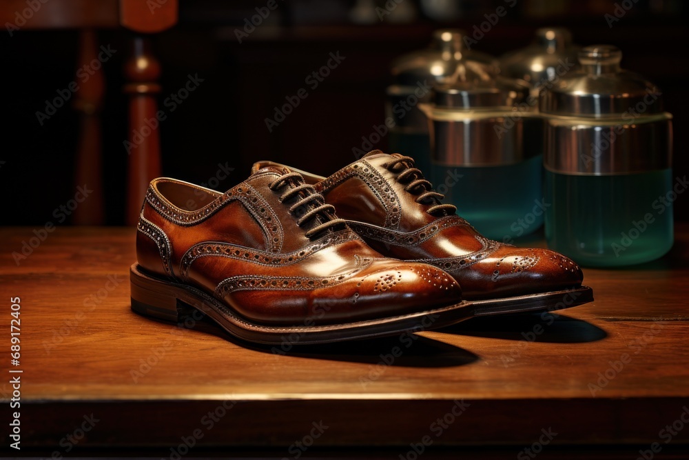pair of shoes on wooden floor pair of shoes on wooden floor