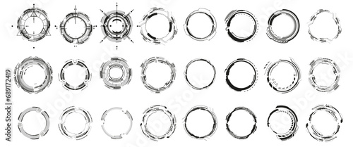 Set of Abstract Technical Circles with Futuristic Design Elements on White Background. Set of circle futuristic interface technology hud icons. Vector illustration photo