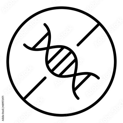 Black single round GMO free badge line icon, simple allergy ingredient no contain mark flat design pictogram, infographic vector for app logo web button ui ux interface isolated on white background