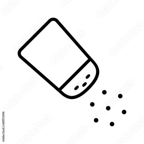 Black single salt shaker thin line icon, simple outline utensil bottle graphic flat design pictogram, infographic for app logo web button ui ux interface elements isolated on white background
