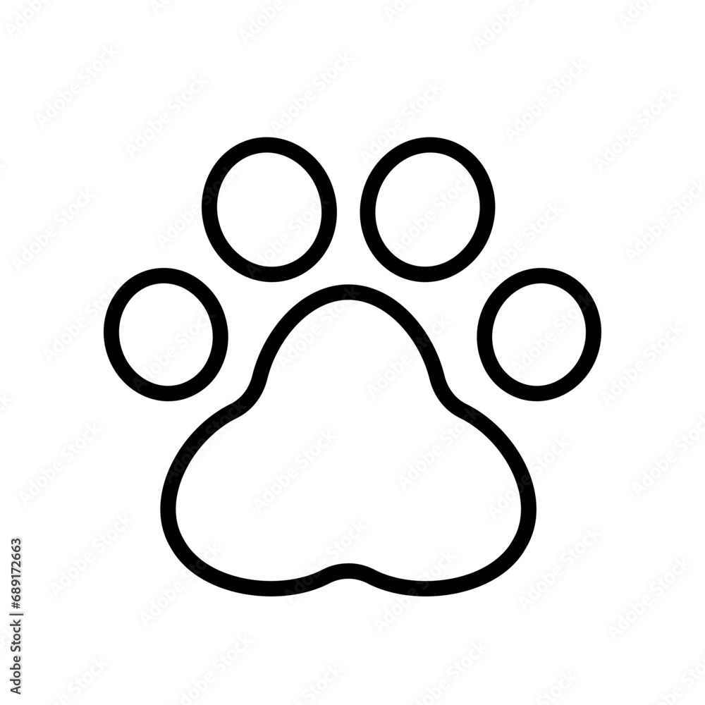 Black single paw thin line icon, simple animal foot print flat design pictogram, infographic vector for app logo web button ui ux interface isolated on white background Black single paw thin line icon, simple animal foot print flat design pictogram, infographic vector for app logo web button ui ux interface isolated on white background
