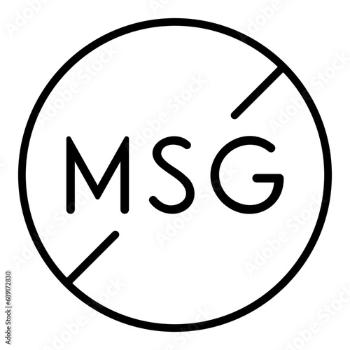 Black single round no msg thin line icon, unnatural ingredient no contain mark flat design pictogram, infographic vector for app logo web button ui ux interface elements isolated on white background photo
