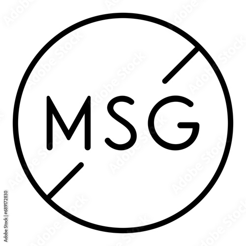 Black single round no msg thin line icon, unnatural ingredient no contain mark flat design pictogram, infographic vector for app logo web button ui ux interface elements isolated on white background