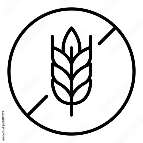 Black single round gluten free badge thin line icon, ingredient no contain mark flat design pictogram, infographic vector for app logo web button ui ux interface elements isolated on white background