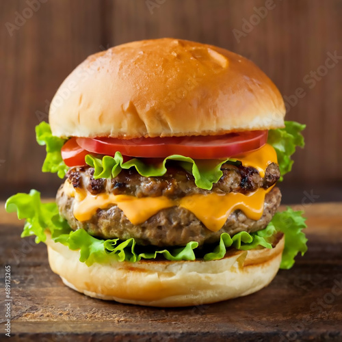 Enjoy a juicy hamburger on a bun with American cheese, lettuce, and tomatoes in honor of National Hamburger Day