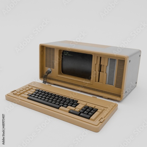 old computer isolated on white background 3d rendering.