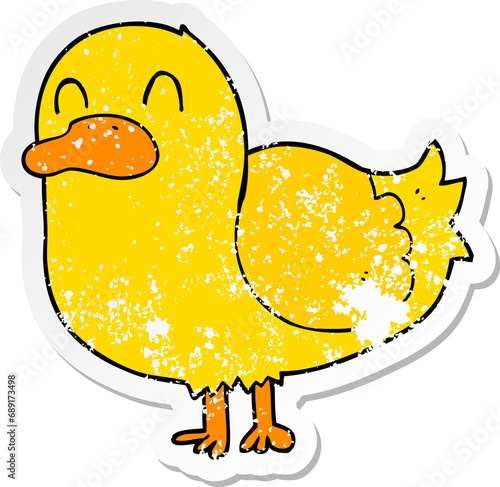 distressed sticker of a cartoon duck photo