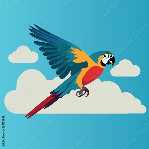 Colorful macaw flying in the sky