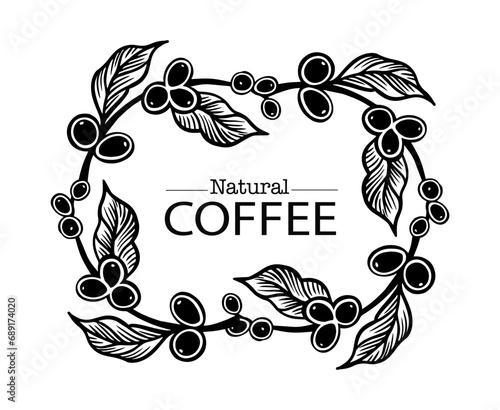 logo design template of coffee tree on sketch ink drawing for label packaging, sticker, poster, promotion, banner, t-shirt, tote bag, stamp