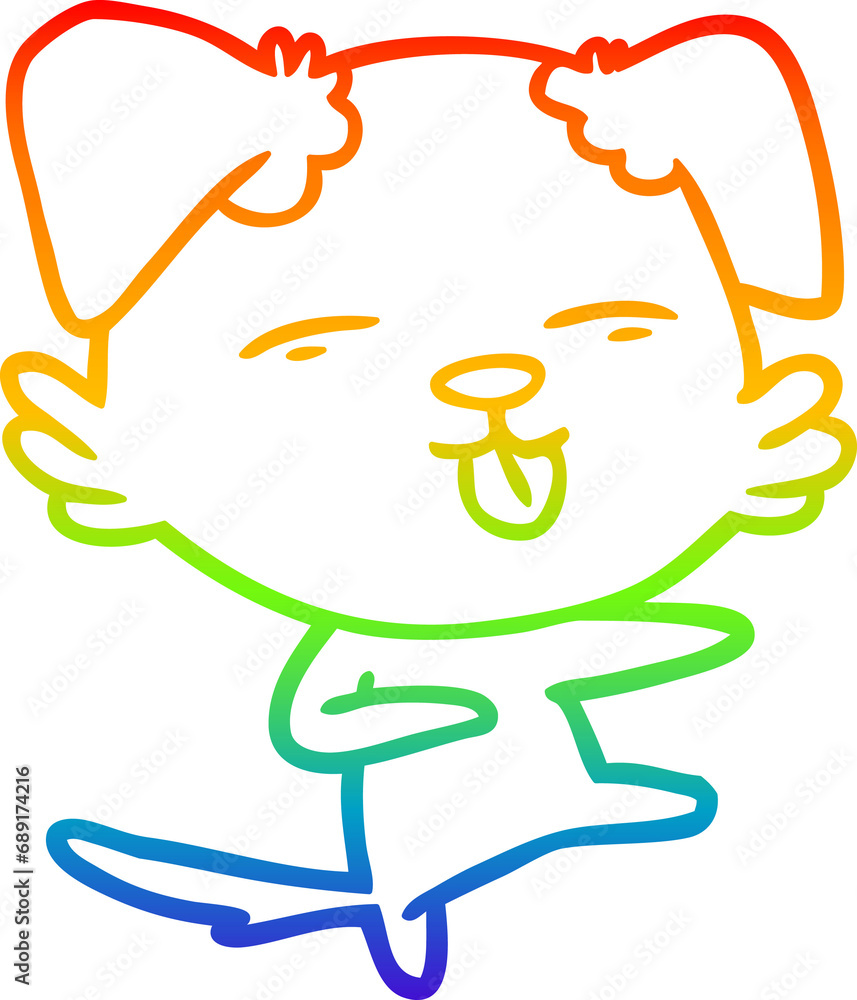 rainbow gradient line drawing of a cartoon dog dancing rainbow gradient line drawing of a cartoon dog dancing