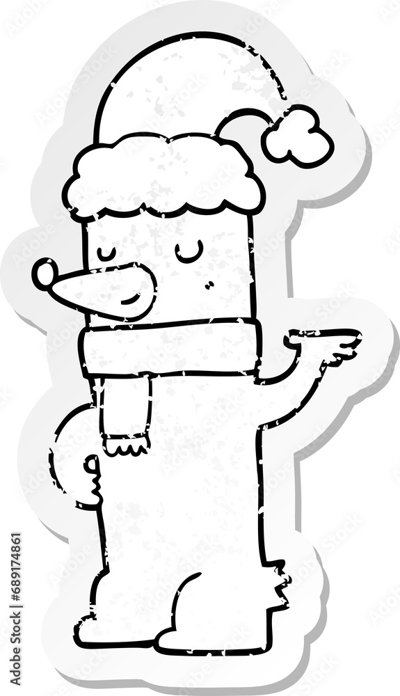 Obraz premium distressed sticker of a cartoon bear wearing christmas hat