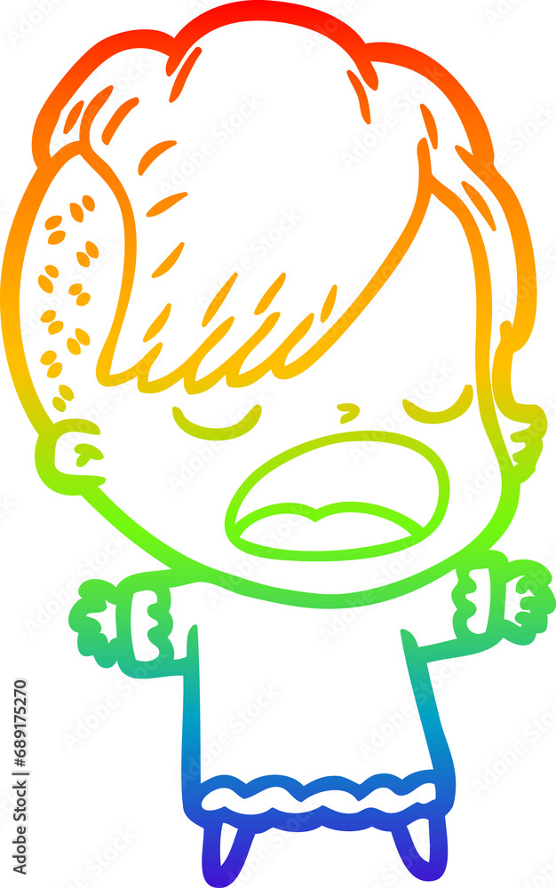 rainbow gradient line drawing of a cartoon cool hipster girl talking rainbow gradient line drawing of a cartoon cool hipster girl talking