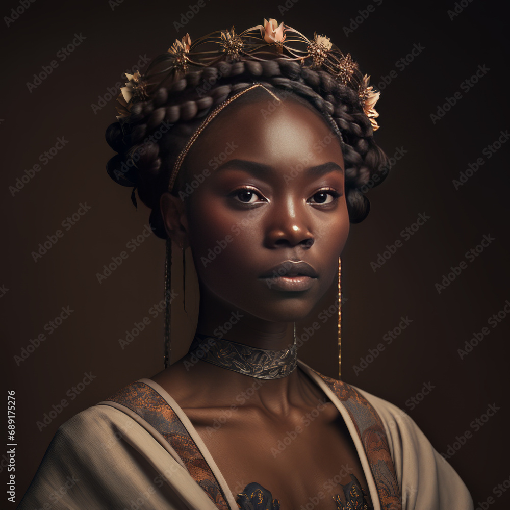 Portrait of an African American girl Dressed as a queen in luxurious costumes Portrait of an African American girl Dressed as a queen in luxurious costumes
