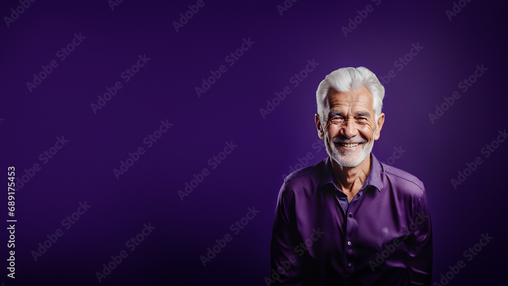 Old man smiling isolated on studio background. Copyspace area Old man smiling isolated on studio background. Copyspace area