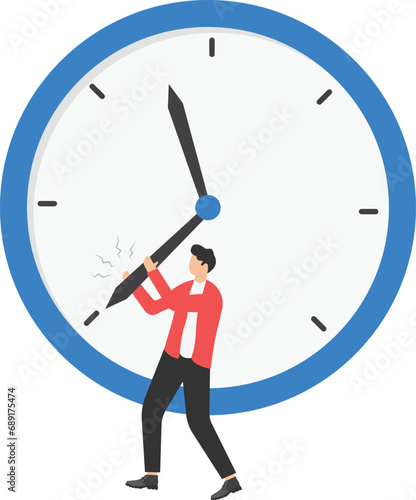 a businessman is trying to stop time. Deadline and time management concept. Modern flat vector illustration.

