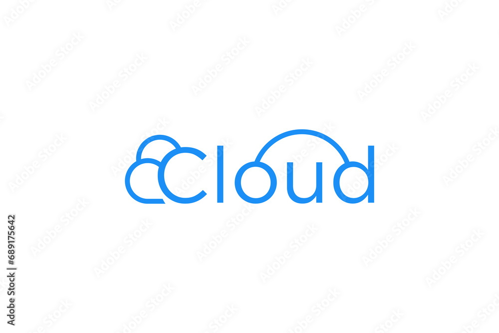 Cloud data cyber security logo lettering, modern internet technology identity.
