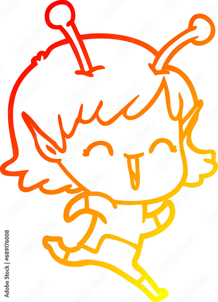 warm gradient line drawing of a cartoon alien girl laughing warm gradient line drawing of a cartoon alien girl laughing