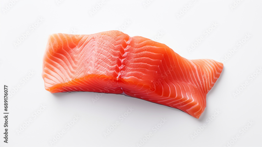 A piece of fresh salmon on a white background A piece of fresh salmon on a white background