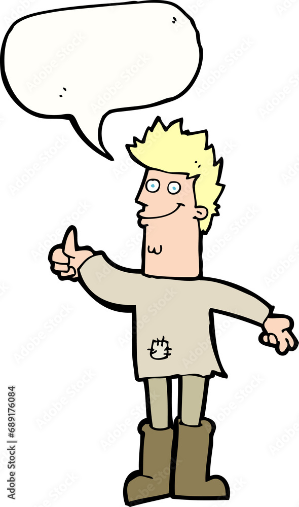 cartoon positive thinking man in rags with speech bubble cartoon positive thinking man in rags with speech bubble