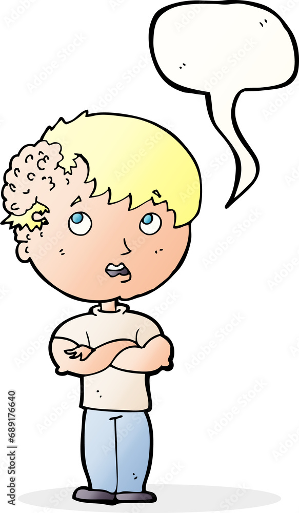 cartoon boy with growth on head with speech bubble cartoon boy with growth on head with speech bubble