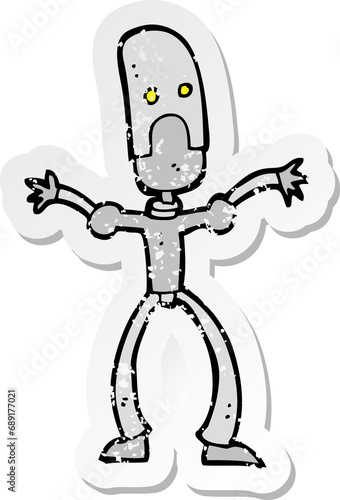retro distressed sticker of a cartoon funny robot