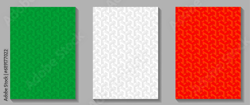 Premium set elegant cover design for invitation, cover design, flayers, menu, notebook, cards. Luxury Christmas design templates with red, green and white 3d geometric pattern.