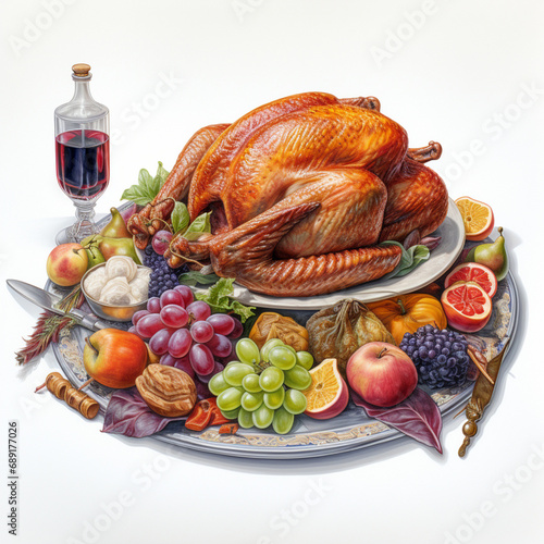 colored pencil sketched, oil painting, thanksgiving, clipart on a white background created with Generative Ai