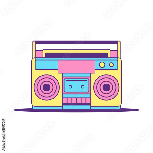 Y2k vintage tape record player music audio broadcasting cartoon element groovy icon vector flat