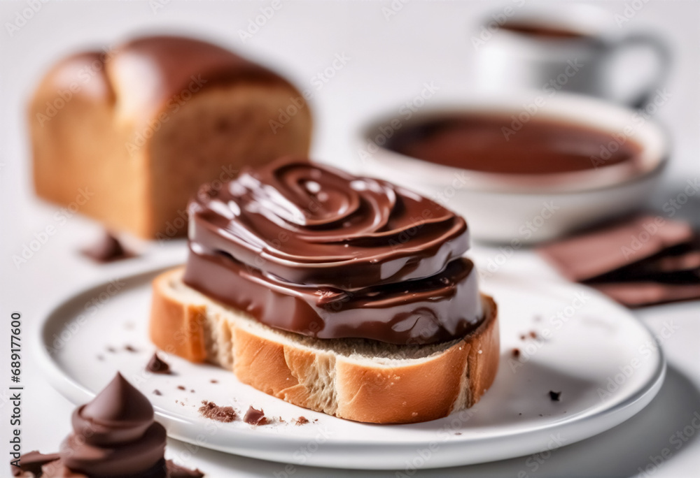 Dolce Tentazione- Fetta di Pane con Crema al Cioccolato, Isolata su Sfondo Bianco Dolce Tentazione- Fetta di Pane con Crema al Cioccolato, Isolata su Sfondo Bianco
