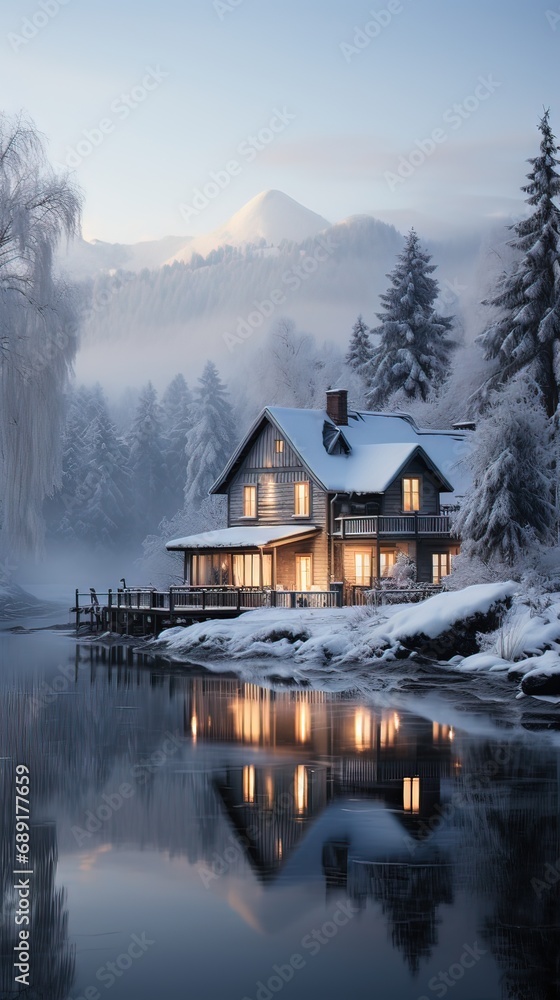 Fototapeta premium Sunset in the mountains. AI generated art illustration.