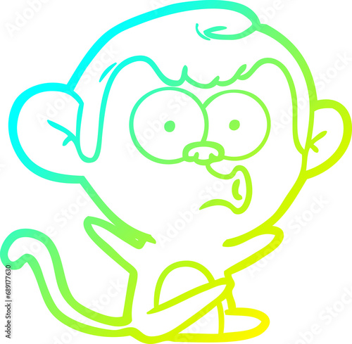 Photography cold gradient line drawing of a cartoon hooting monkey