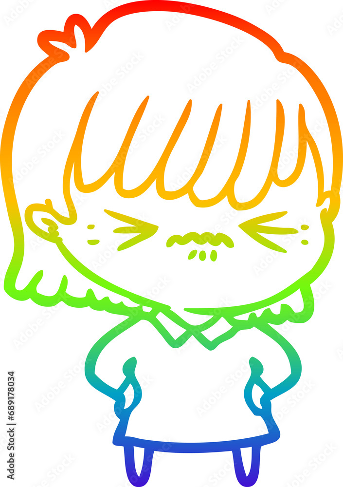 rainbow gradient line drawing of a annoyed cartoon girl rainbow gradient line drawing of a annoyed cartoon girl