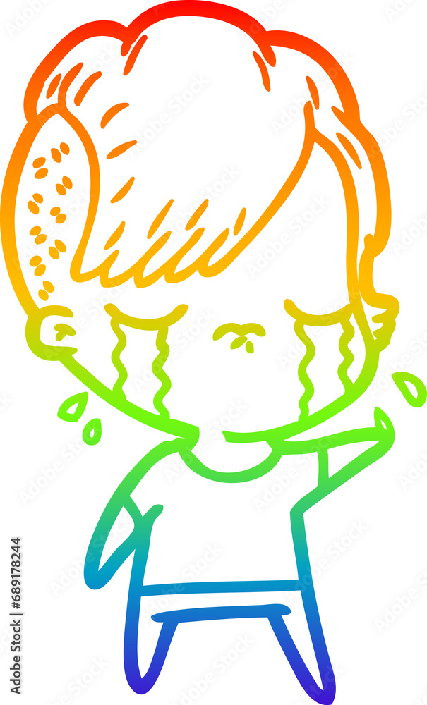 rainbow gradient line drawing of a cartoon crying girl rainbow gradient line drawing of a cartoon crying girl