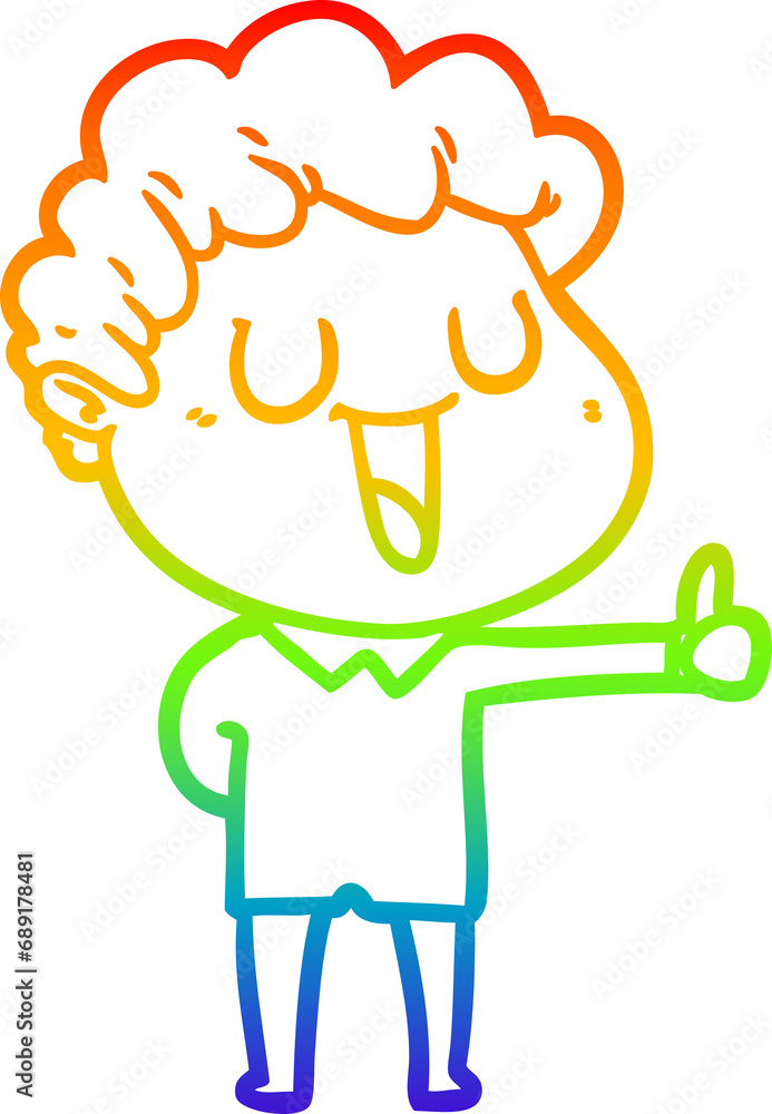 rainbow gradient line drawing of a laughing cartoon man giving thumbs up sign rainbow gradient line drawing of a laughing cartoon man giving thumbs up sign