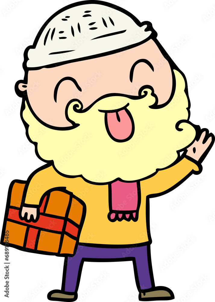 man with beard carrying christmas present man with beard carrying christmas present