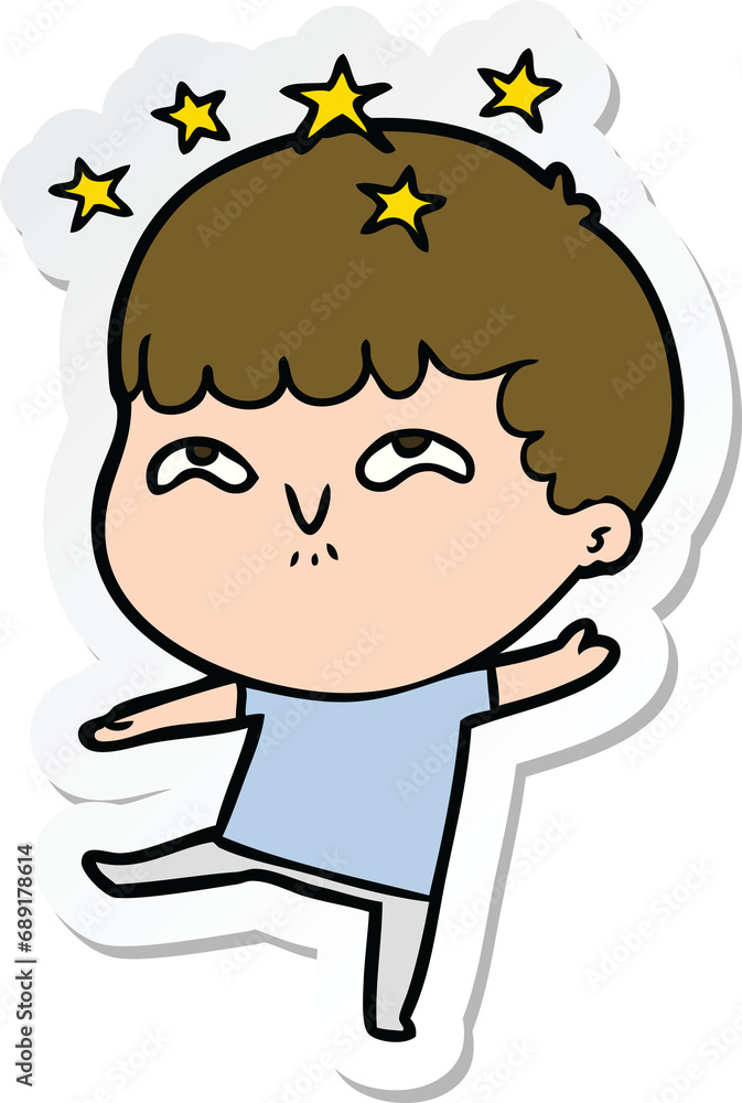 sticker of a cartoon amazed boy