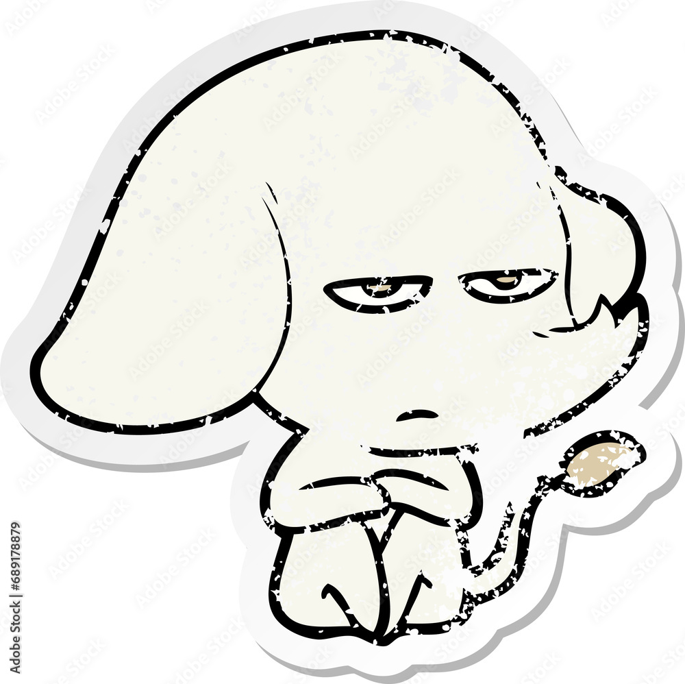 distressed sticker of a annoyed cartoon elephant distressed sticker of a annoyed cartoon elephant